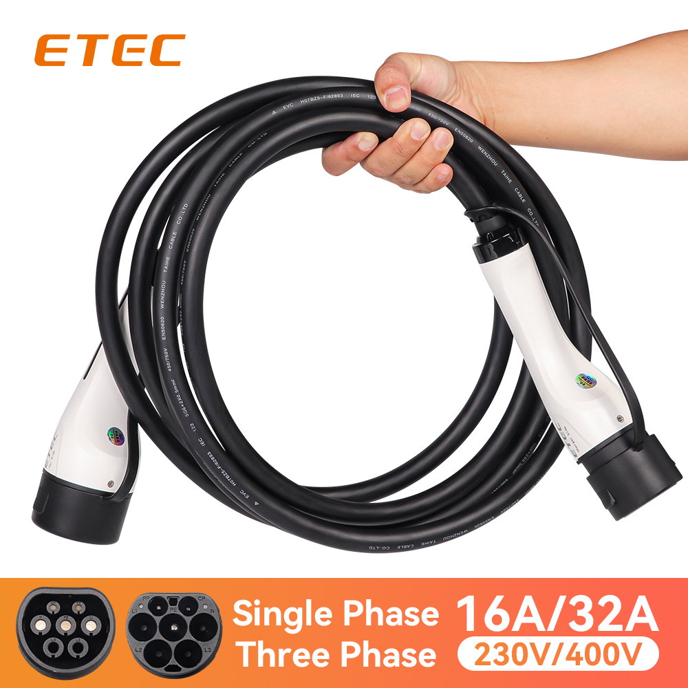 evitar Polinizar Producción ETEC EKEP3-T2-D-32 Trifásico Tipo 2 a Tipo 2 32A 22KW 400V Modo 3 Enchufe  de carga con cable de extensión de 5 metros - China ETEK eléctrico